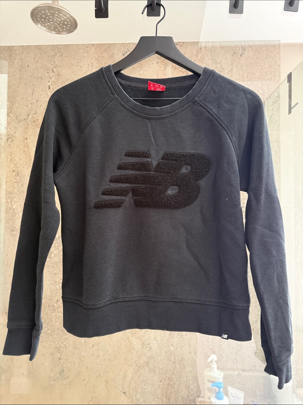 New Balance Women’s Black Crew Sweatshirt with Textured NB Logo